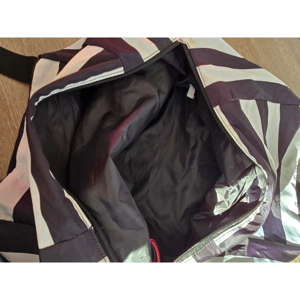 Victoria's Secret Striped Duffel Bag Black White Pink‎ Logo Travel Weekender